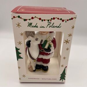 NEW Made in Poland Santa and Reindeer Hand Blown and Hand Painted Ornament